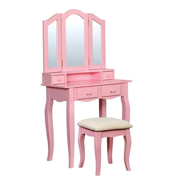 Furniture of America Ziegler 2-Piece Pink Double Deck Vanity Set