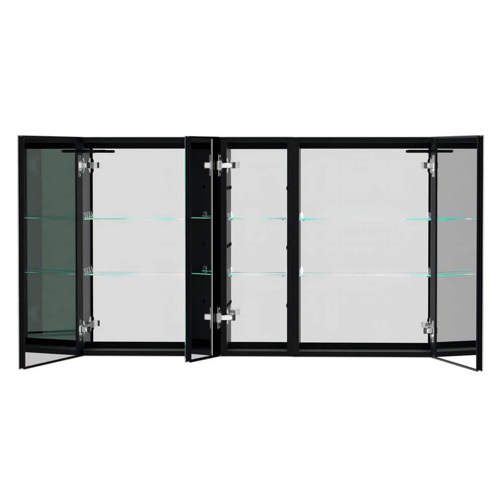 EPOWP 50 in. W x 30 in. H Rectangular Aluminum Medicine Cabinet with Mirror, LED Dimmable Light and 3-Door Cabinets, Black-LLR -  LX-MECA-18-2