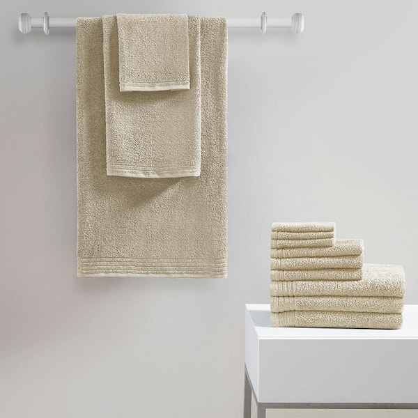 Taupe 12-Piece 100% Cotton Quick Dry Bath Towel Set, OEKO-Tex Certified Green Manufacturing, Machine Washable