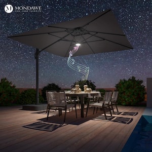 10 ft. Aluminum Cantilever Bluetooth Speaker Atmosphere Lamp Offset Outdoor Patio Umbrella with Base/Stand in Dark Grey