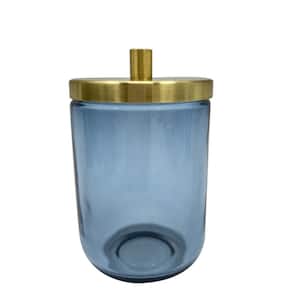 JASPER COTTON JAR GLASS BLUE W/GOLD
