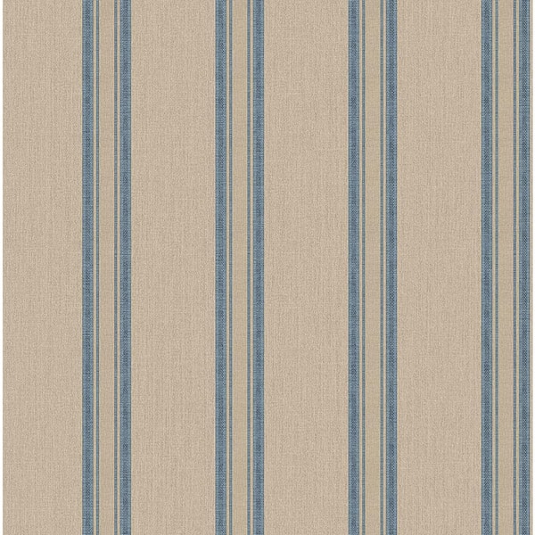 Unbranded Ornamenta 2-Beige/Blue Regency Stripe Non-Pasted Vinyl on Paper Material Wallpaper Roll (Covers 57.75 sq.ft.)