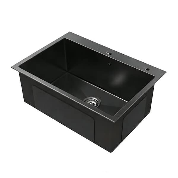 27 in. Drop-in Single Bowl 20 Gauge Stainless Steel Black Kitchen Sink with US Standard Drain