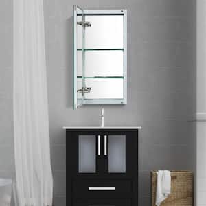 12 in. W x 24 in. H Sliver Aluminum Recessed/Surface Mount Bathroom Medicine Cabinet with Mirror, 2-Glass Shelves