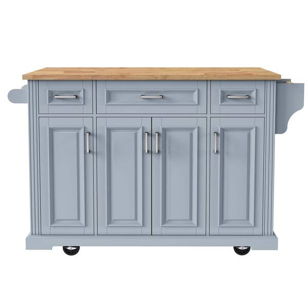 XUJMK Blue Wood 54 in. Kitchen Island with 4 Doors 3 Drawers