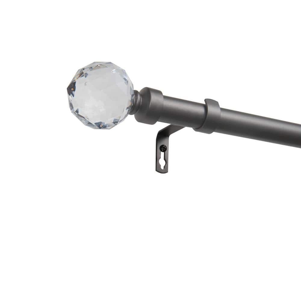 Adjustable Gray Iron Curtain Rod with Clear Crystal Ball Finials