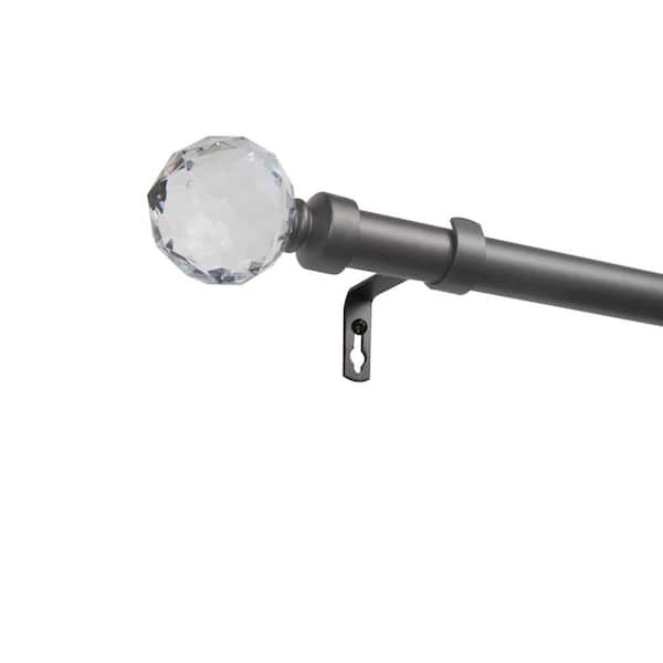 EXCLUSIVE HOME Crystal Ball 66 in. - 120 in. Adjustable Length Single Curtain Rod 1 in. Dia Kit in Gunmetal with Finial
