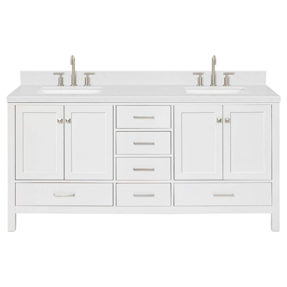 Cambridge 72'' White Freestanding Double Vanity with Brushed Nickel Hardware
