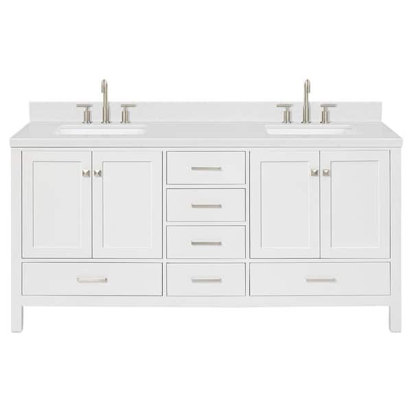 Cambridge 72 in. W x 22 in. D x 36 in. H Double Rectangle Sink Bath Vanity in White with Carrara White Quartz Top