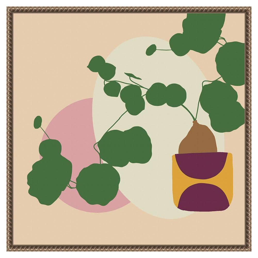 Abstract Green Potted Plant Canvas Wall Art with Beaded Frame