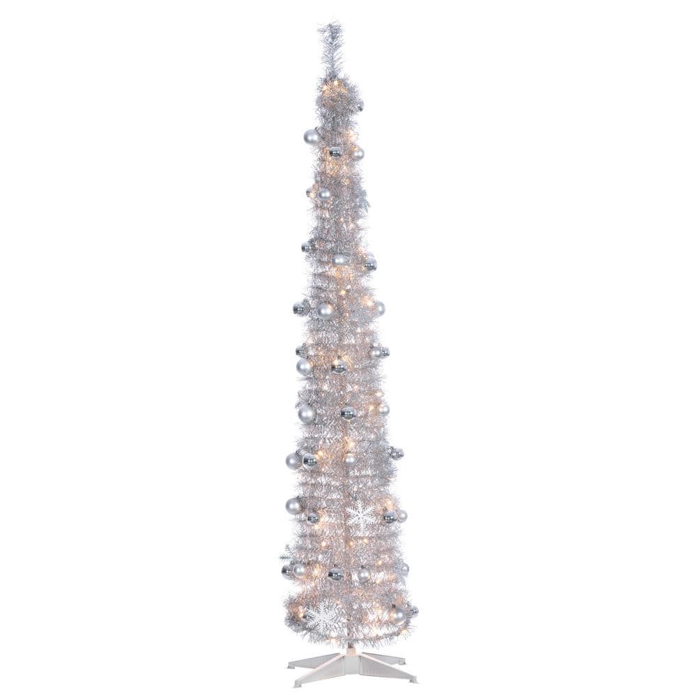 Sterling 6 ft. H Sliver PopUp Decorated Tinsel Tree 6452--60MLWW - The ...