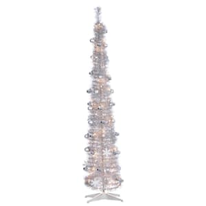6 ft. H Sliver PopUp Decorated Tinsel Tree