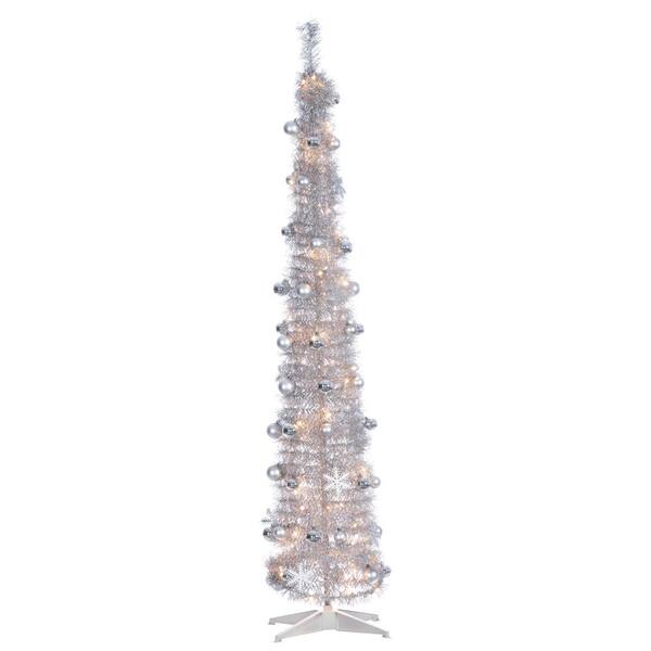 Sterling 6 ft. H Sliver PopUp Decorated Tinsel Tree