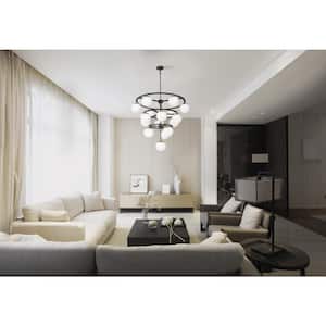Alluria 16-Light Weathered Black with Autumn Gold Chandelier with Etched Opal Glass Shade