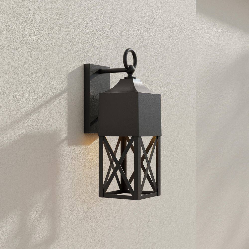 Textured Black and Antique Bronze Outdoor Wall Lantern with Geometric Cage