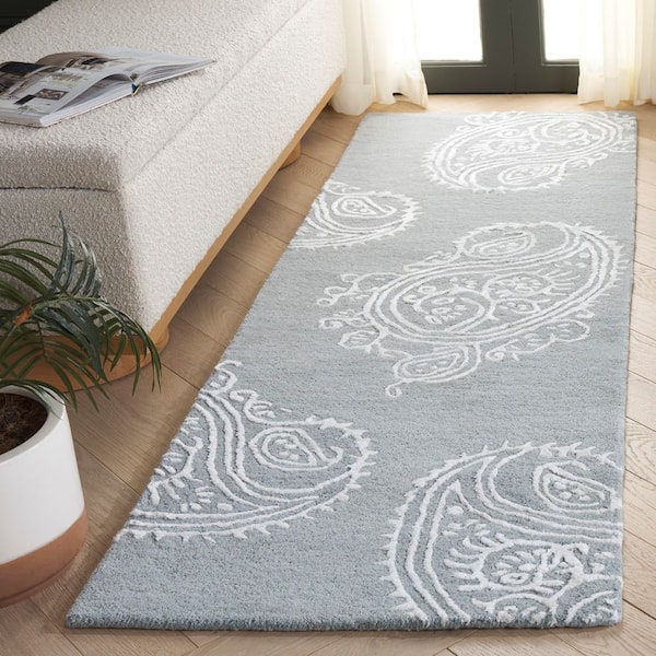Bella 2 ft. x 7 ft. Gray/Ivory Paisley Floral Runner Rug