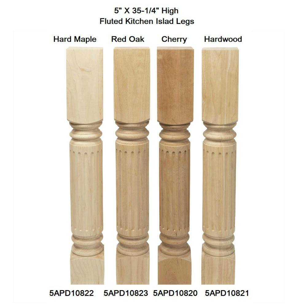 Unfinished Solid Rubberwood Fluted Kitchen Island Leg, 35.25"