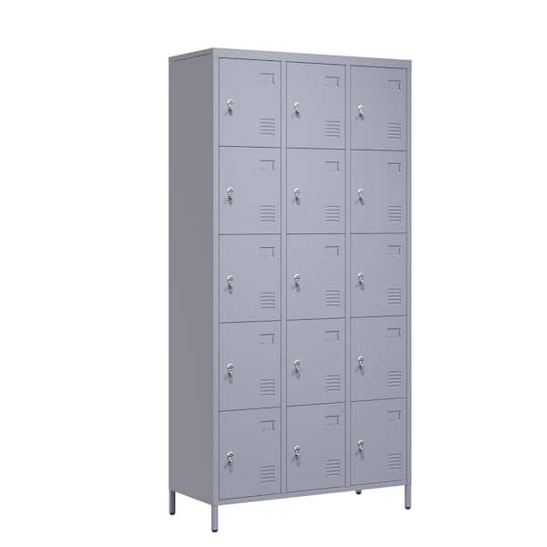 35.43 in. W x 71.97 in. H x 15.75 in. D 15 Door Metal Lockers With Lock, Side Tool Cabinet, Freestanding Storage Cabinet