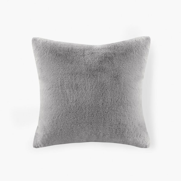 Croscill Sable Grey 20 in. x 20 in. Solid Faux Fur Square Throw Pillow ...