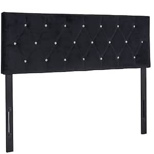 King Velvet Headboard Diamond Tufted 6 Heights 39.8 in.- 49.8 in. Easy Assembly Black