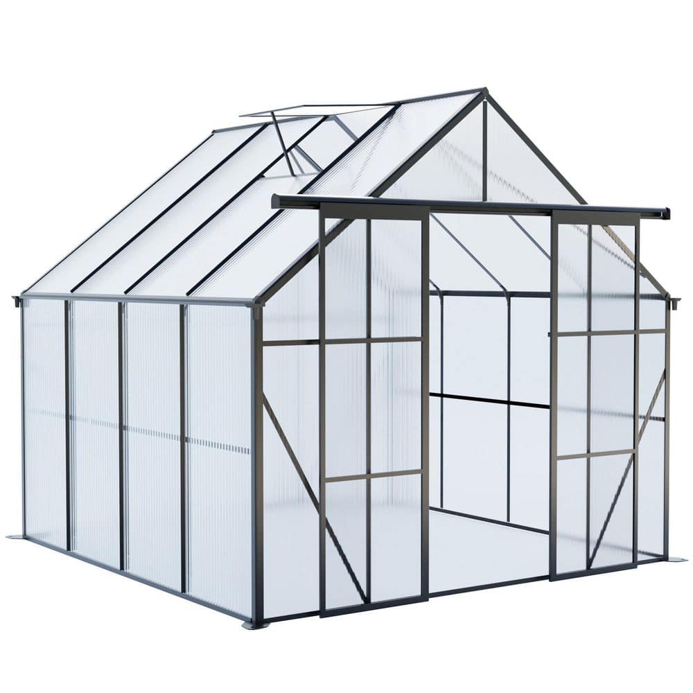 8 ft. W x 8 ft. D x 7 ft. H Polycarbonate Black Greenhouse for Outdoors wit