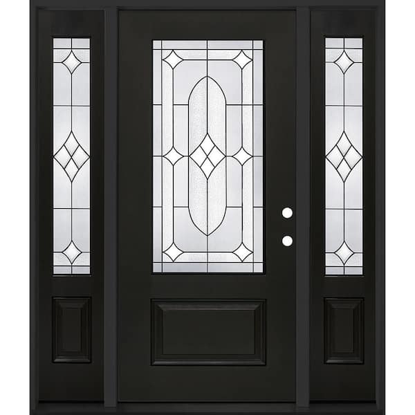 Regency 64 in. x 80 in. 3/4L Axis Glass LHIS Onyx Stain Mahogany Fiberglass Prehung Front Door w/12 in. -3/4SLs 6-9/16
