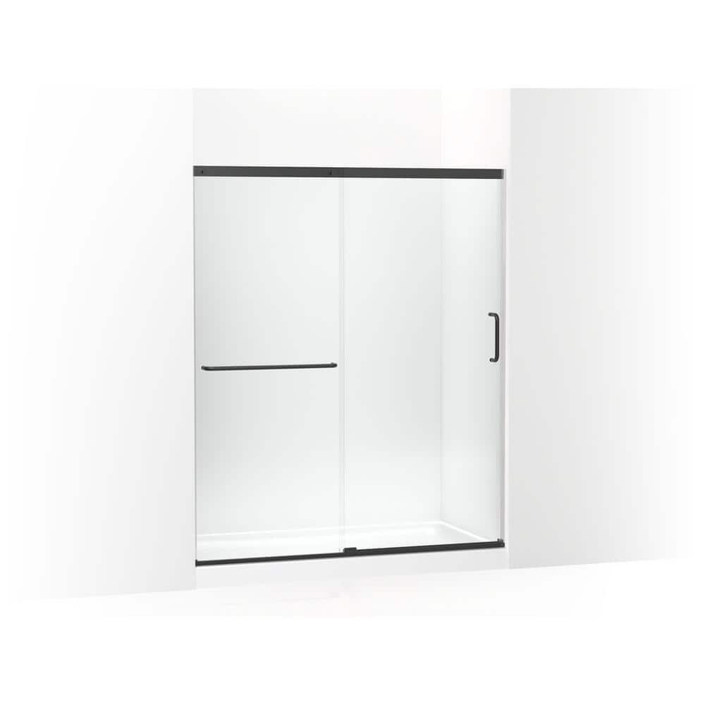 Matte Black Semi-Frameless Sliding Shower Door with Clear Glass