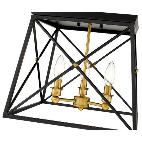 Trestle 14" Matte Black & Olde Brass Geometric Flush Mount