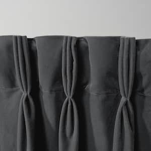 Velvet Soft Grey Solid Light Filtering Triple Pinch Pleat / Hidden Tab Curtain, 27 in. W x 84 in. L (Set of 2)