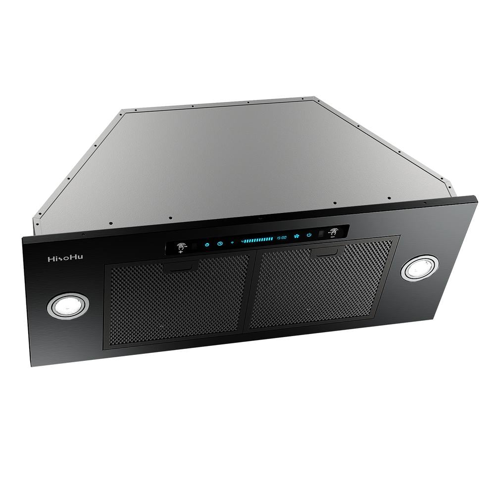HisoHu 35.43 in. 900 CFM Ducted Insert Range Hood in Teflon Black Stainless Steel with LED