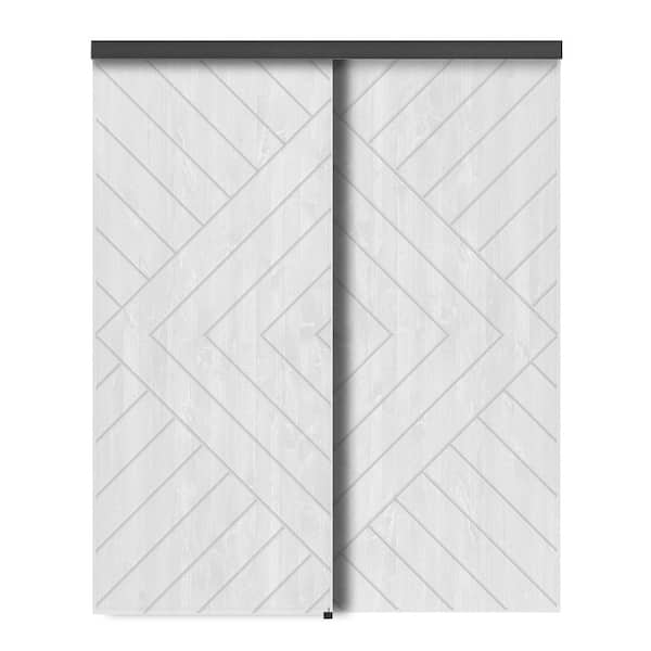 CALHOME 60 in. x 80 in. Hollow Core White Stained Pine Wood Interior Double Sliding Closet Doors