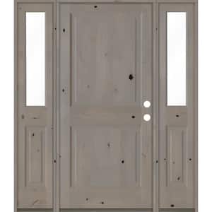 70 in. x 80 in. Rustic Knotty Alder Left-Hand/Inswing Clear Glass Grey Stain Square Top Wood Prehung Front Door