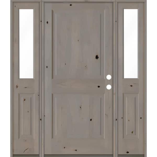 Krosswood Doors 70 in. x 80 in. Rustic Knotty Alder Left-Hand/Inswing Clear Glass Grey Stain Square Top Wood Prehung Front Door