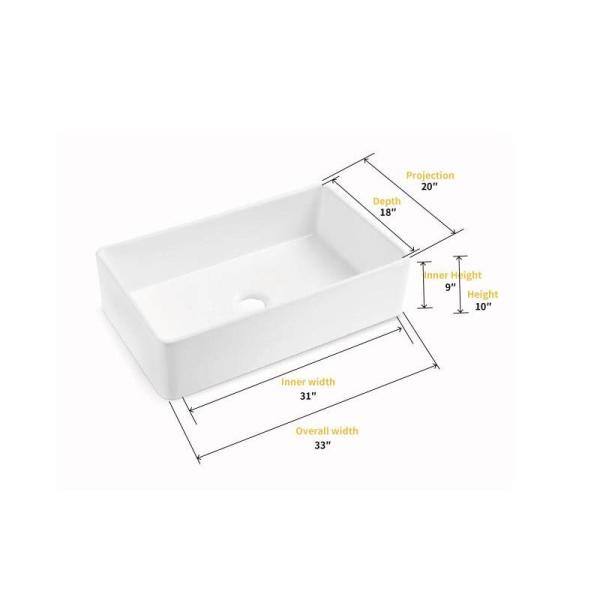 Trento 33'' White Fireclay Single Bowl Farmhouse Sink