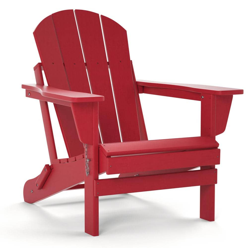 Sudzendf Red HDPE Outdoor Folding Adirondack Chair, All-Weather Proof ...