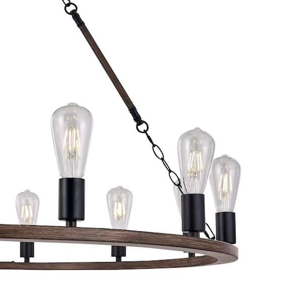 Beziers 12-Light Darkwood/Black Wagon Wheel Chandelier