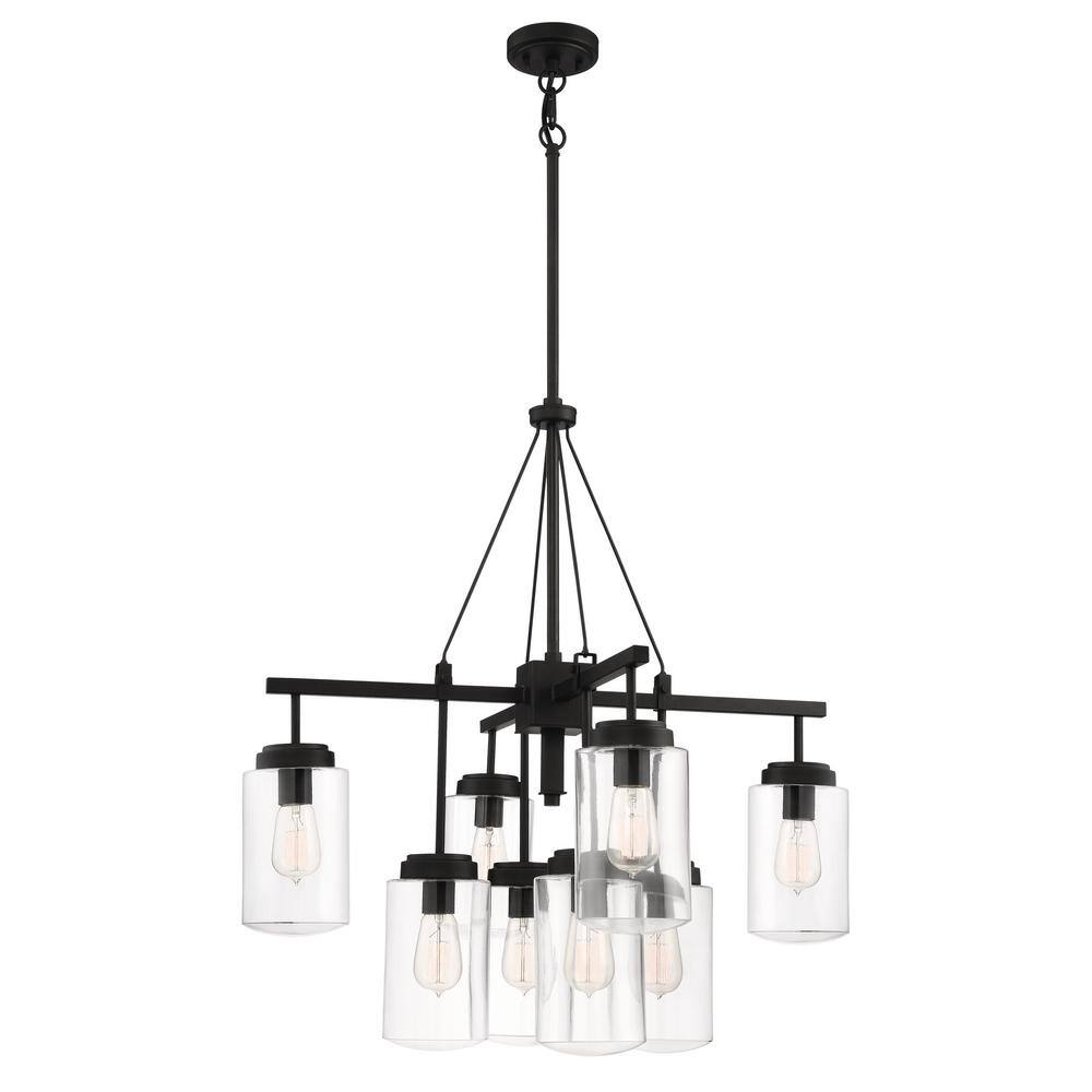 Modern Black Steel Outdoor Chandelier with Clear Glass Shades