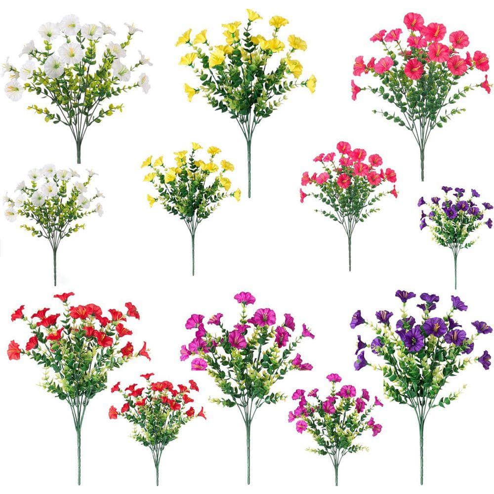 14 in. Six Mixed Multi-Colored Outdoor Artificial Faux Flowers