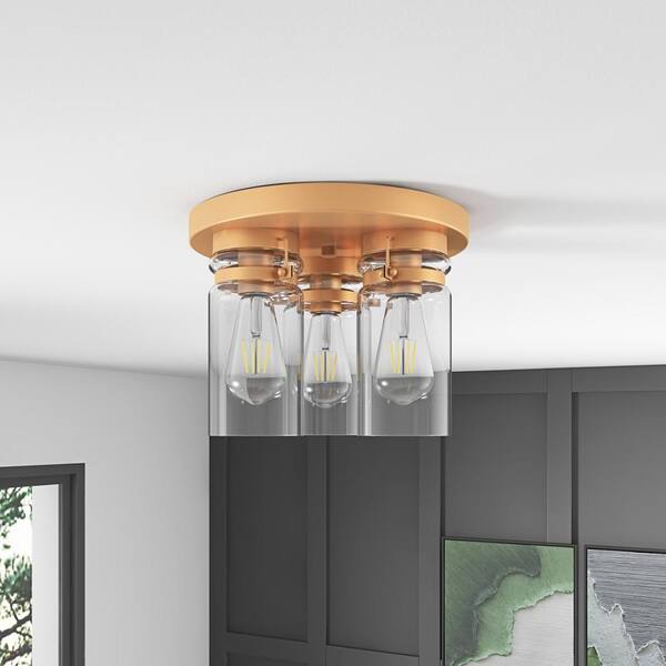 かなでもの　Gold × Glass　Ceiling Light 3 Semi Flush Mount Ceiling Light, 3-Light Gold Close to