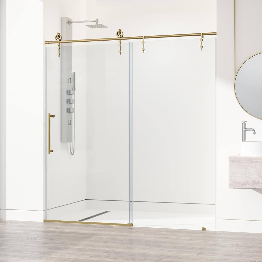 Hamilton Matte Brushed Gold Frameless Sliding Shower Door with Clear Glass