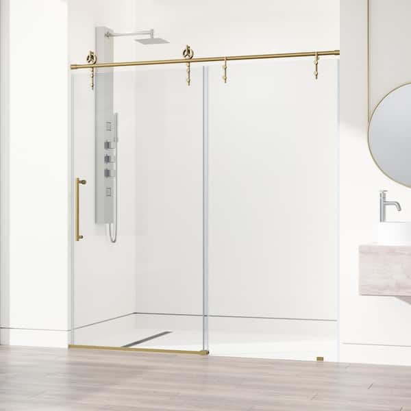Hamilton 56 in. to 60 in. W x 78 in. H Aerodynamic Frameless Sliding Shower Door in Matte Brushed Gold with Clear Glass
