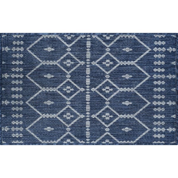 Veranda Geometric Navy 2 ft. x 3 ft. Indoor/Outdoor Area Rug