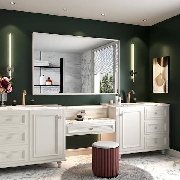 Unbranded 40 in. W x 30 in. H Rectangular Aluminium Framed Wall Bathroom Vanity Mirror in White