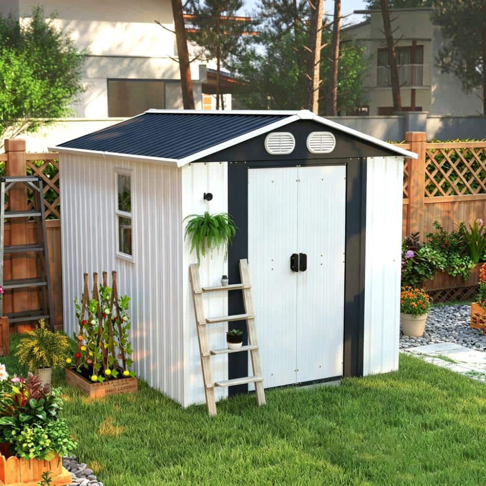 8x6 FT White Metal Outdoor Garden Tool Storage Shed with Lockable Door for Garden, Lawn, Backyard price history on PriceWatchPro