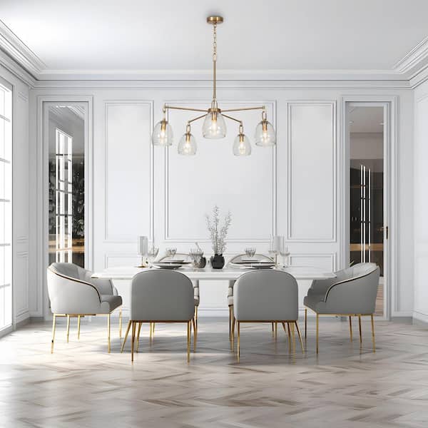 28.7 in. Modern 5-Light Brass Gold Island Chandelier for Kitchen with Bell Glass Shades Dining Room Pendant Light