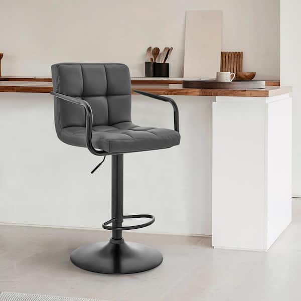 Armen Living Laurant 37-45 in. H Adjustable Gray Faux Leather Swivel Bar Stool