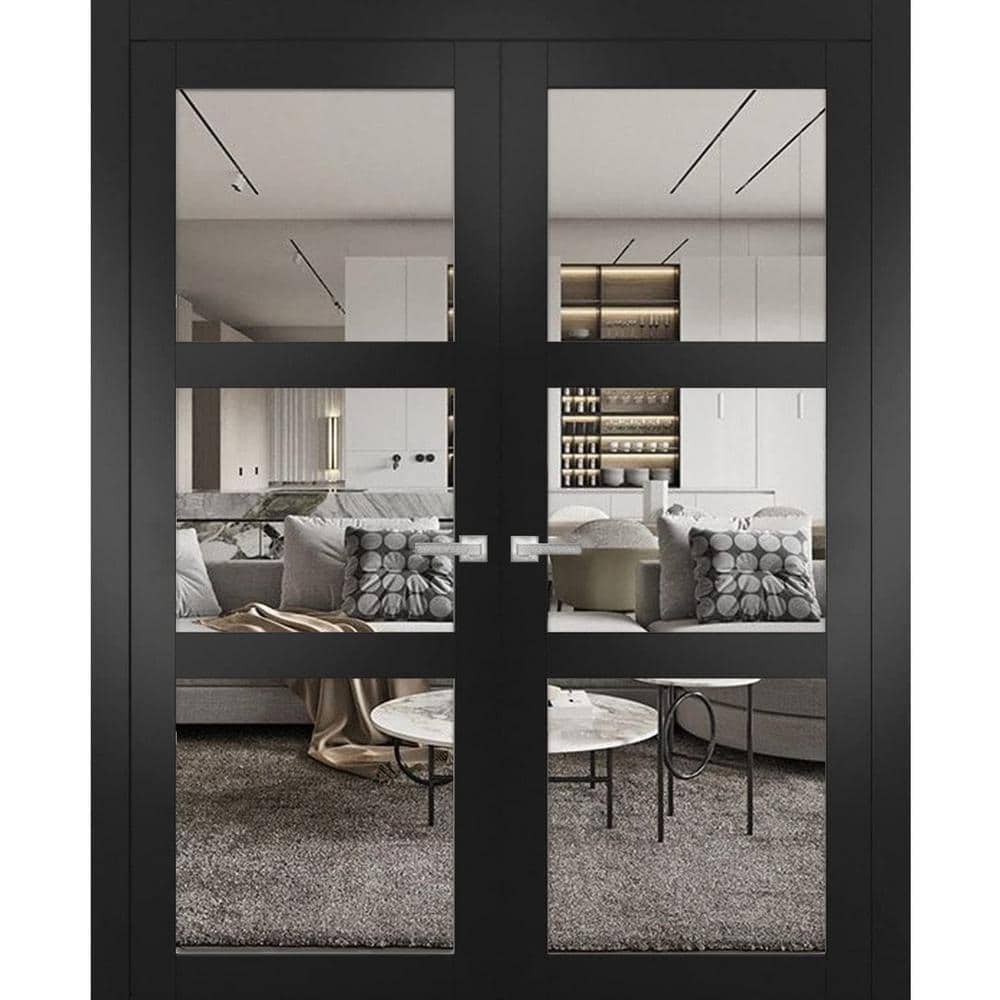 84 in. x 96 in. Black Matte Finished Universal/Reversible Clear Glass Solid Wood Assembly Required Interior Door Kit price history on PriceWatchPro
