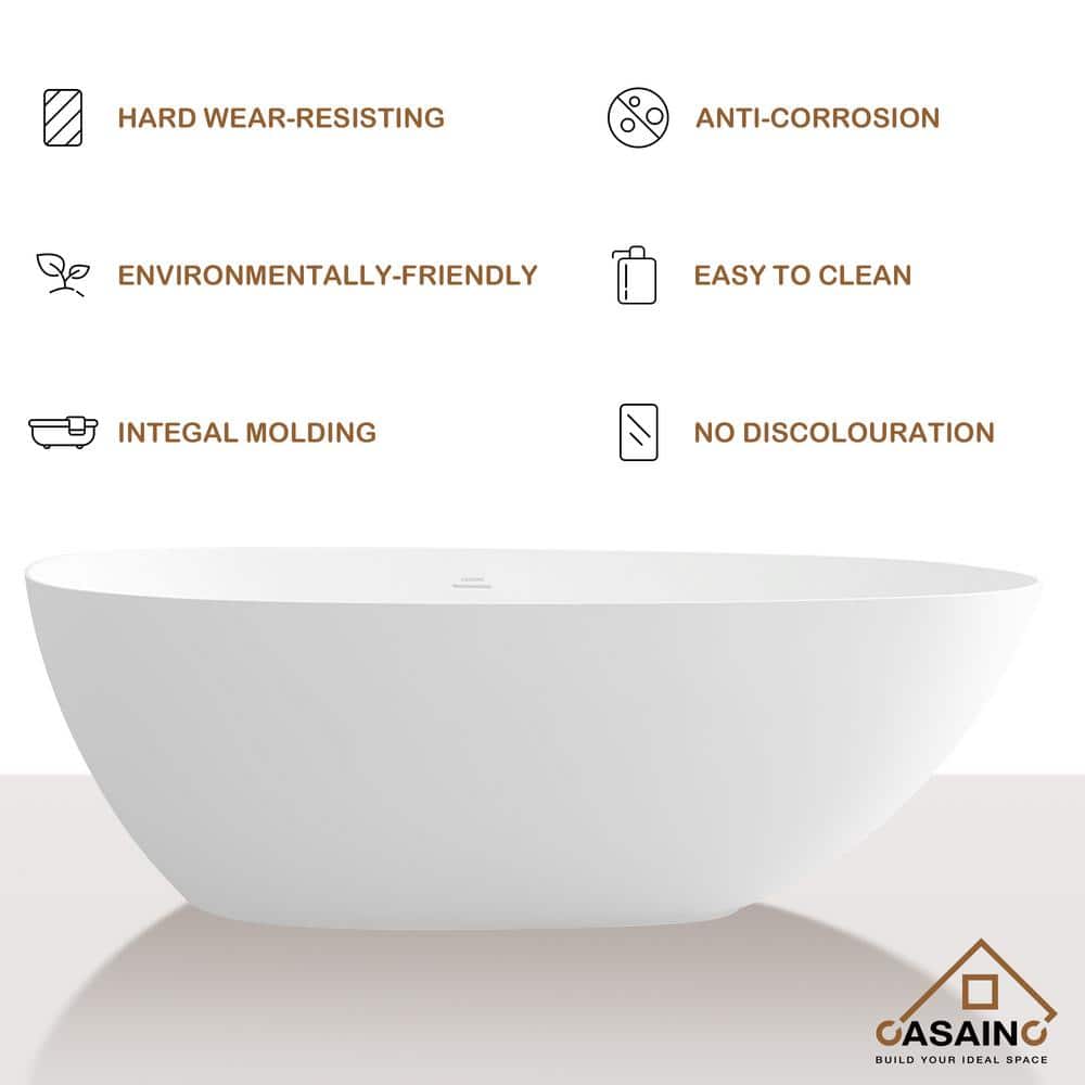 67'' White Stone Resin Freestanding Soaking Bathtub