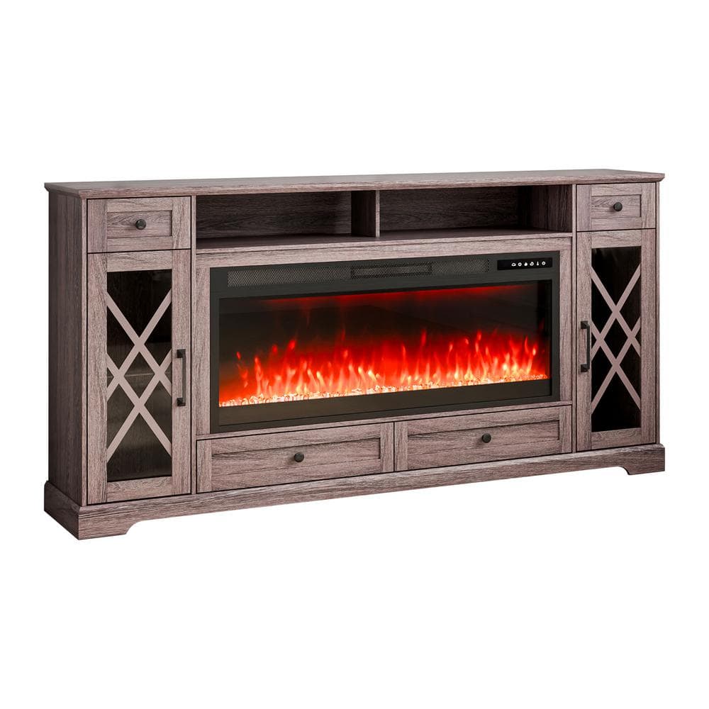 VEVOR Fireplace TV Stand Fit 70 in. Freestanding  Wood with 42in. Electric Fireplace TV Stand in Gray, Storage Cabinets