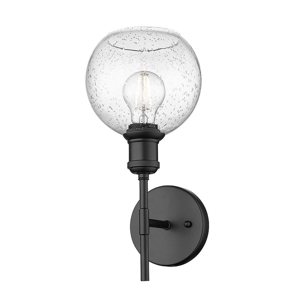 Matte Black Steel Wall Sconce with Seeded Glass Globe